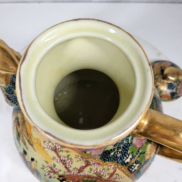 Vintage Royal Satsuma Tea Pot 9.5" Gold Hand Painted Textured Dragon Head Spout - Picture 9 of 16